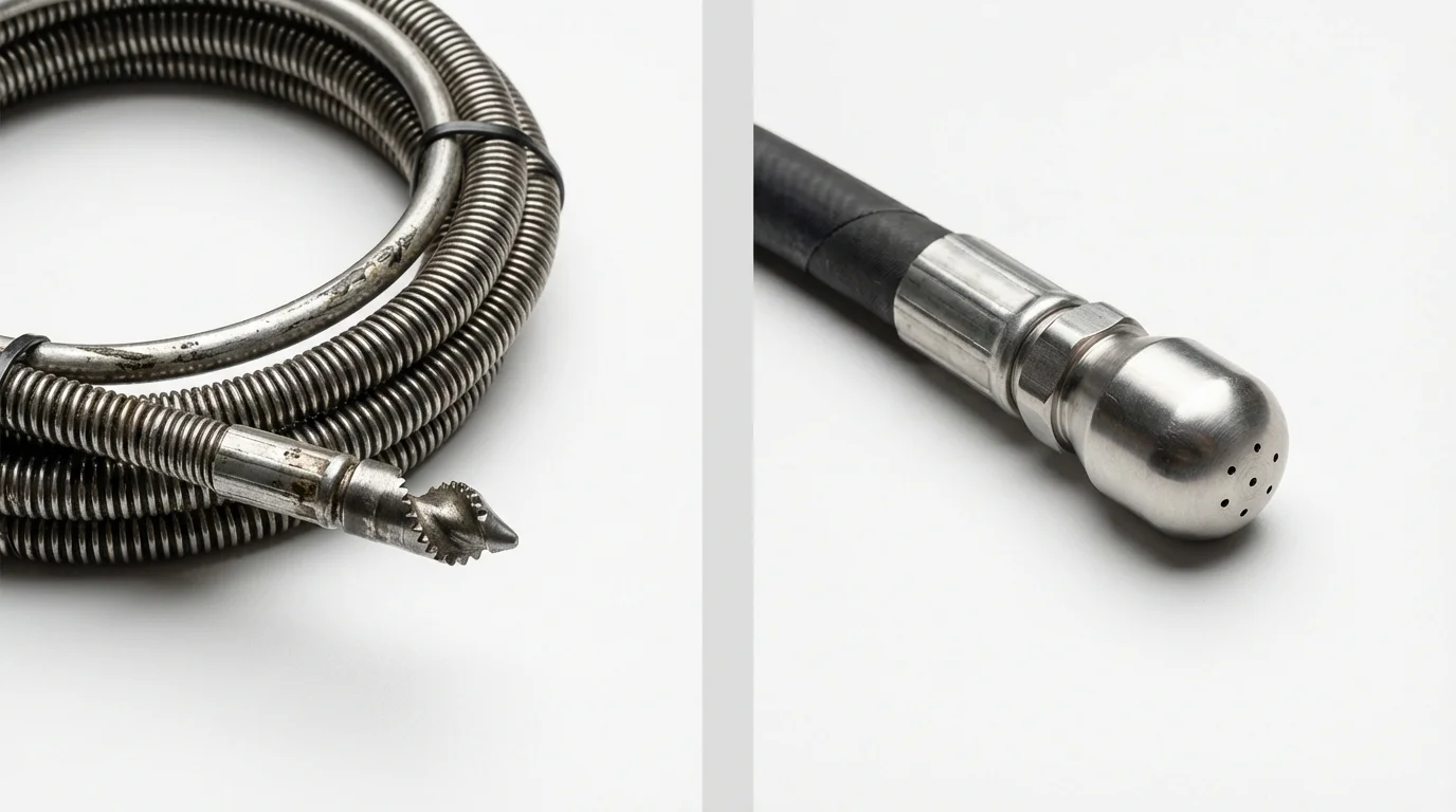 Drain snake cable and hydro jetting nozzle used for drain cleaning in Dublin, GA