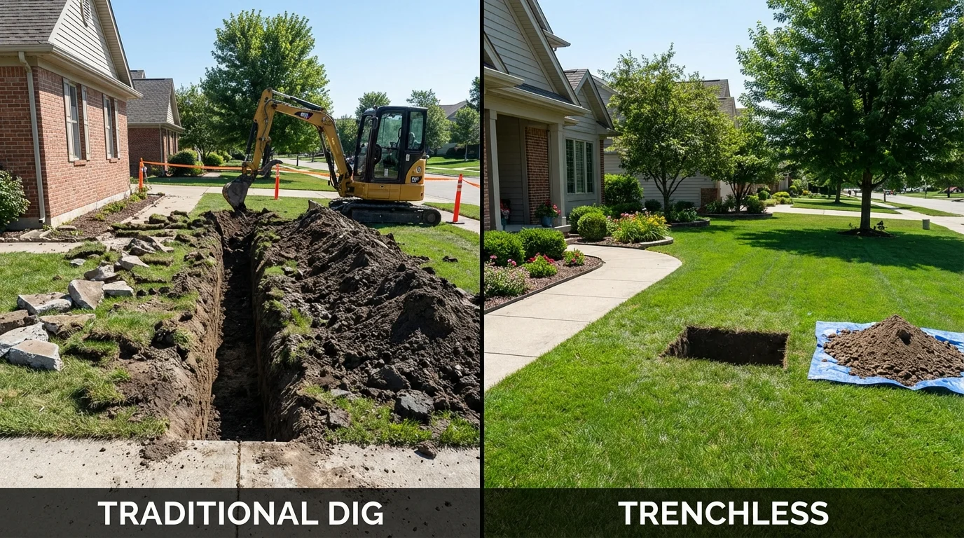 Trenchless sewer repair with minimal yard damage versus traditional excavation in Dublin, GA